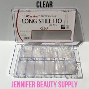 LONG STILETTO  FAKE NAIL TIPS CLEAR - 5OO PCS